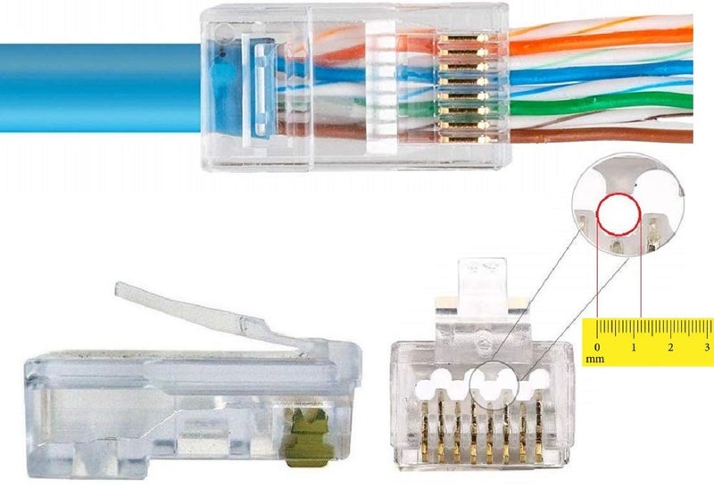 UbiGear 100 Pcs CAT6 RJ45 Pass Through 23 AWG Network Cable Modular Gold-Plated Plug 8P8C Connector End - Image 2